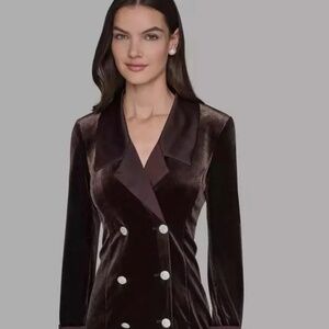 Karl Lagerfeld Paris Velvet & Satin Rhinestone Button Tuxedo Dress
